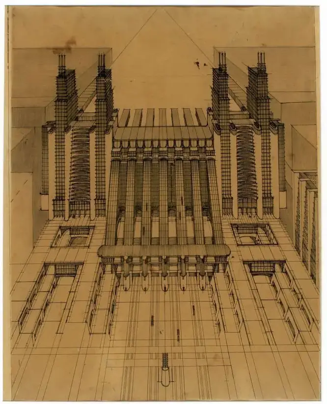 Bosquejo de un edificio industrial de Antonio SantElia.