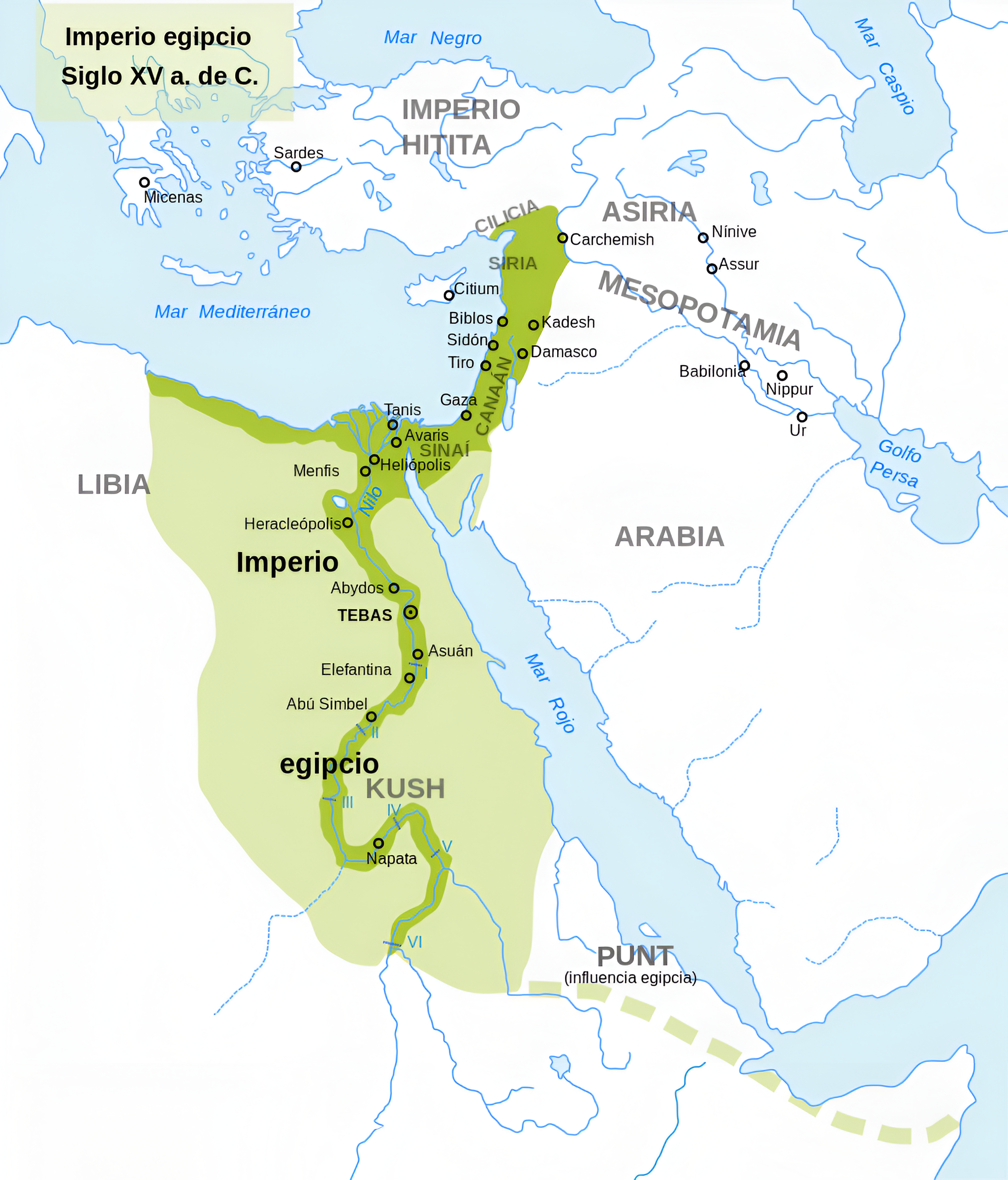 Mapa de Egipto durante el Imperio Nuevo